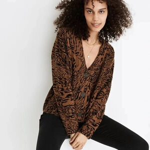 Madewell Tigerized Cameron Ribbed Cardigan Sweater Size Small